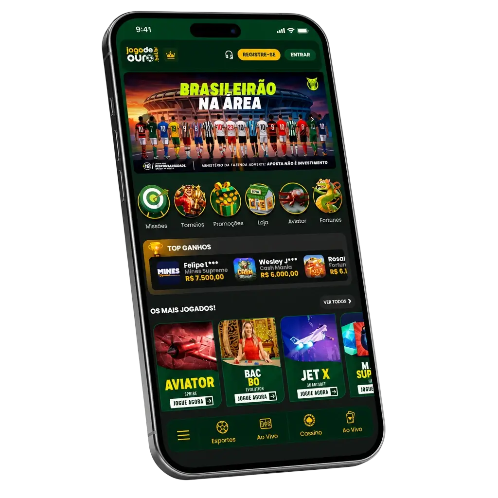 Aplicativo Jogo de Ouro em smartphone Android e iOS