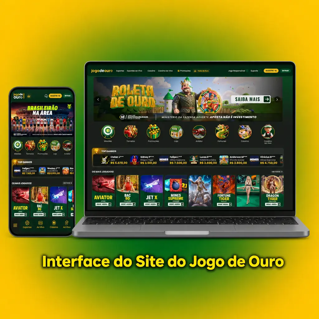 Interface do site do Jogo de Ouro mostrando barra de navegação e menus laterais